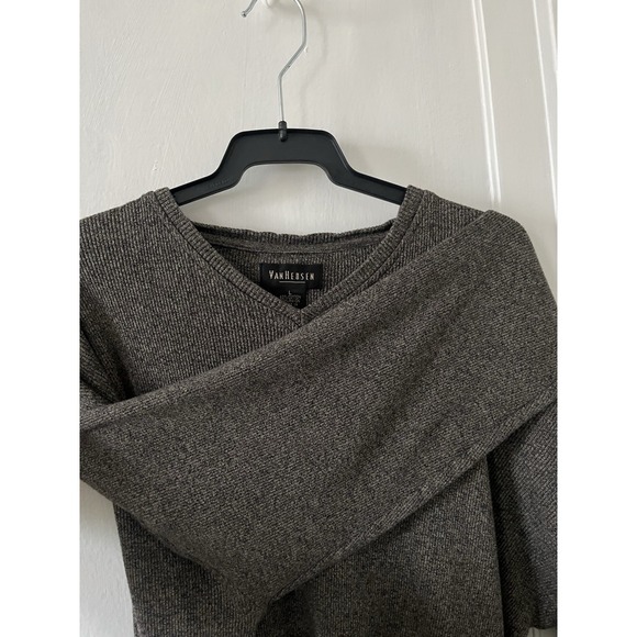 Van Heusen Charcoal Gray V-Neck Ribbed Knit Sweater Pullover Top Size L Cotton - Picture 2 of 5